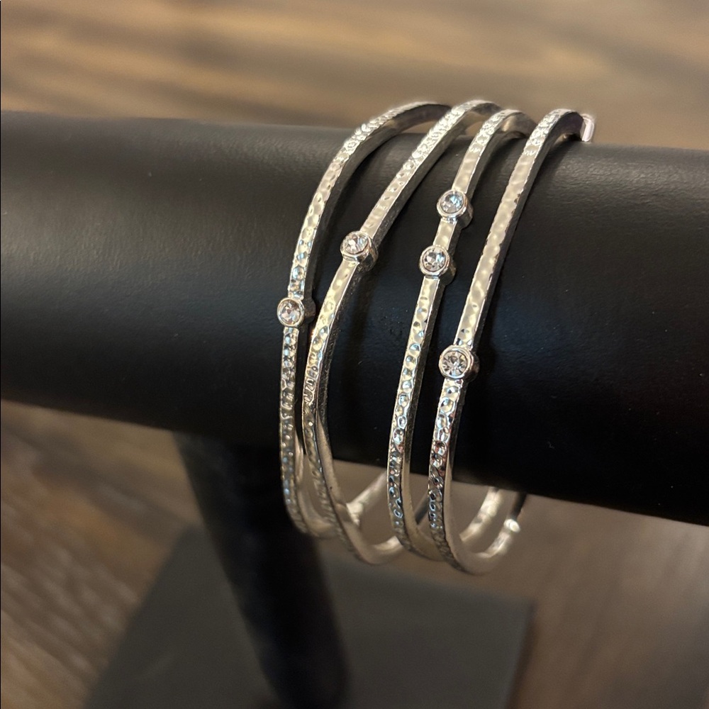 Elegant Silver Bangle Set of four with Crystals
